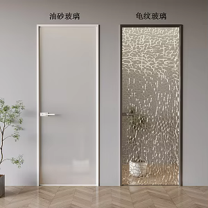 Oil sand glass single door tortoise glass swing door kitchen bathroom glass single door 3d model
