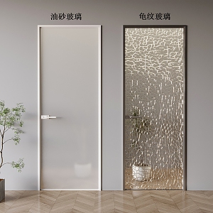 Oil sand glass single door tortoise glass swing door kitchen bathroom glass single door 3d model