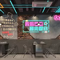 Modern Restaurant Interior With Neon Lights Beverage Display Fridges Beer And Coca-Cola Selection