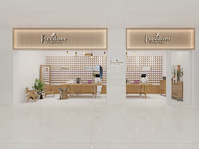 Pastom Store Interior Design With Wooden Display Racks Plants Tables And Chairs 3d model