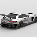Mercedes White Racing Car With Rear Wing Sponsor Logos And Large Tires