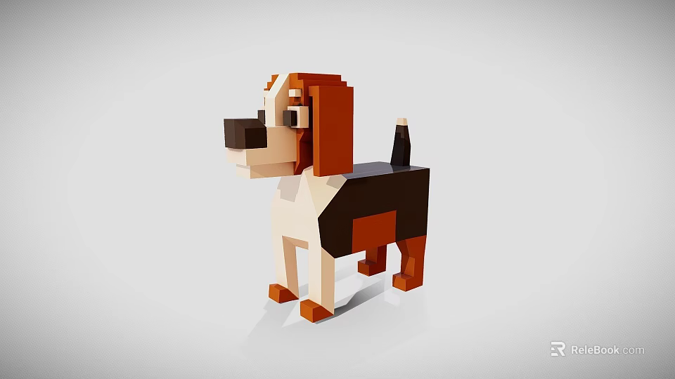 3D Pixel Art Dog Model With Blocky Design And Colorful Details 3d model 