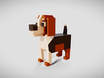 3D Pixel Art Dog Model With Blocky Design And Colorful Details 3d model