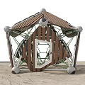 Geometric Children's Playground Equipment With Wooden Panels And Metal Frame Climbing Structure