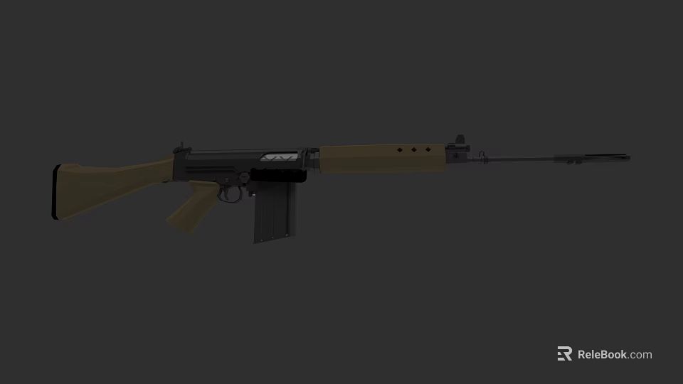 Classic Military Rifle With Brown Wooden Stock Black Magazine And Long Barrel 3d model 