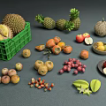 Assorted Fresh Fruits Display With Durian Pineapple Apples Oranges Starfruit And Cantaloupe