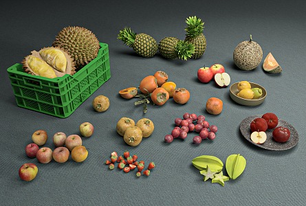 Modern Fruit Basket Fruit Plate Plastic Basket Durian Pineapple Apple Hami Melon Carambola 3d model