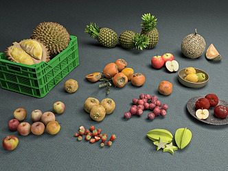 Modern Fruit Basket Fruit Plate Plastic Basket Durian Pineapple Apple Hami Melon Carambola 3d model