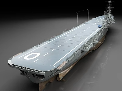 Large Aircraft Carrier Warship With Extended Flight Deck White Runway Lines And Zero Marker 3d model