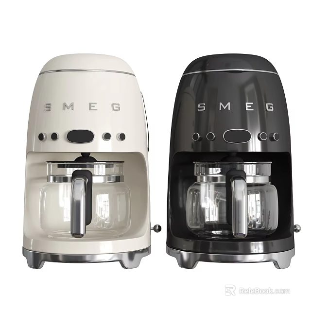 Smeg Coffee Makers White And Black Vintage Design With Glass Carafe Kitchen Appliance 3d model 