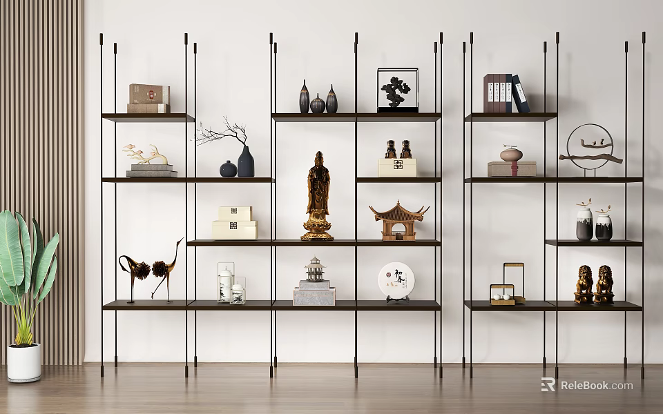 Stylish Modern Display Shelves with Sculptures Vases Books and Decorative Ornaments 3d model 