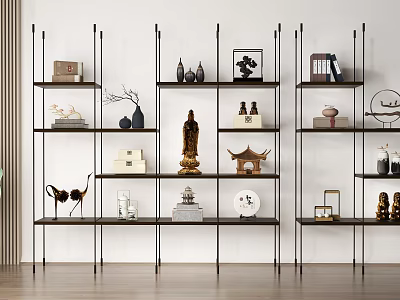 Stylish Modern Display Shelves with Sculptures Vases Books and Decorative Ornaments 3d model