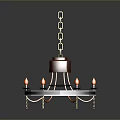 Ornate Chandelier With Wooden Base Metal Chain And Orange Flame Lights