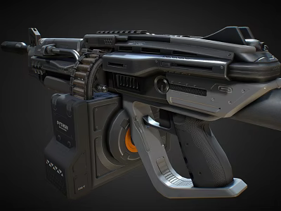 3D Rendered Futuristic Sci Fi Weapon With Black Metal Mechanical Structure And Orange Accent 3d model