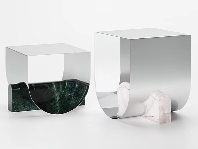 Modern Coffee Table with Silver Metal Frame Green Pink Marble Base and Geometric Arc Design 3d model