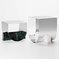 Modern Coffee Table with Silver Metal Frame Green Pink Marble Base and Geometric Arc Design