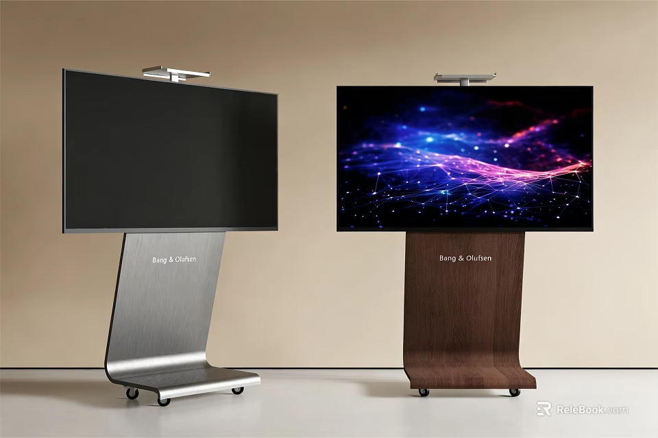 Stylish Bang & Olufsen Televisions with Silver and Wooden Stands and Colorful Screen 3d model 