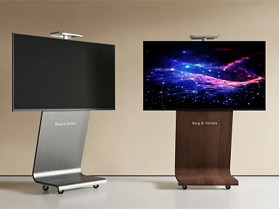Stylish Bang & Olufsen Televisions with Silver and Wooden Stands and Colorful Screen 3d model