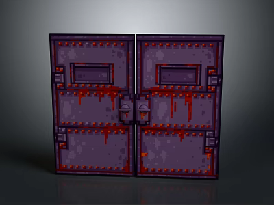 Industrial Style Purple Black Double Metal Doors With Red Drips And Decorative Rivets 3d model