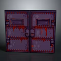 Industrial Style Purple Black Double Metal Doors With Red Drips And Decorative Rivets