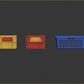 Colorful Plastic Storage Baskets in Red Yellow and Blue on Black Background