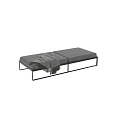 Modern Minimalist Sofa Bench With Gray Padded Seat Black Metal Frame And Gray Blanket