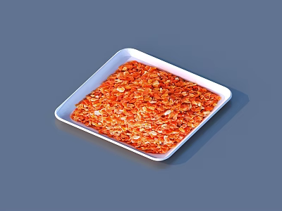 White Square Tray Filled With Fresh Orange Food Pieces Ready To Serve 3d model