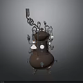 Vintage Industrial Metal Equipment With Complex Pipes Valves And Glass Bulbs
