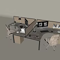 Modern Office Desk And Chair Set With Partition Computer Lamp Phone And Supplies