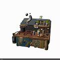 Rustic Kitchen Furniture With Cabinets Shelves Potted Plants And Decorative Elements