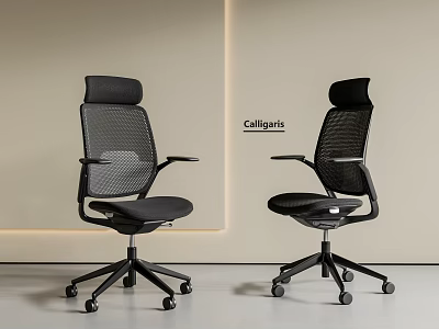 Calligaris Modern Ergonomic Office Chairs With Mesh Backrest Black Frame And Wheels 3d model