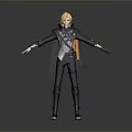 A Man With Blonde Hair In Black Cape And Uniform Standing With Arms Outstretched