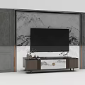 Elegant TV Background Wall With Marble Mountain Pattern Decorative Panels And TV Stand 3d model