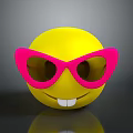 Yellow Smiley Face Wearing Pink Sunglasses On Gray Background With Reflection