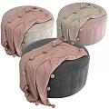 Modern Gray Velvet Ottoman with Soft Brown Pom Pom Accent Blanket