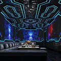 Futuristic KTV Interior Design With Neon Lights Comfortable Sofas And Tables 3d model