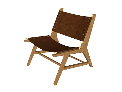 Minimalist Leisure Chair With Wooden Frame And Brown Leather Seating Design 3d model