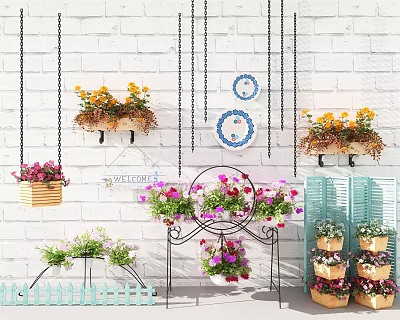 Pastoral potted decorative plant combination 3d model