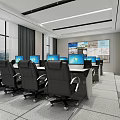 Modern Monitoring Room Interior With Multiple Screens Control Desks And Office Chairs