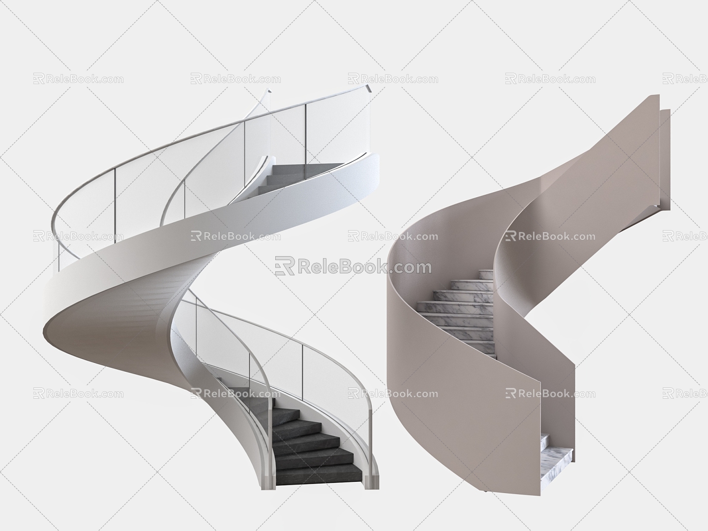 revolving stair handrail stair metal stair glass stair 3d model