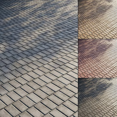 Patterned Brick Ground With Gray Brown Red Tiles And Natural Shadows 3d model