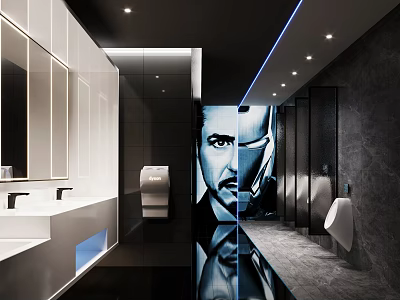Modern Public Restroom Design With Sinks Urinals And Art Decor 3d model