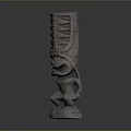 Intricate Stone Sculpture Carving With Columnar Structure Geometric Patterns And Sturdy Base