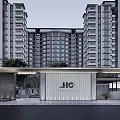 Modern Building Facade of High Rise Residential Complex With Glass Stone Design and Greenery