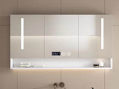 Modern Bathroom Cabinet with Mirror LED Lights Digital Clock and Storage Shelf 3d model
