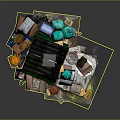 Green Garbage Dumpster With Black Roof Graffiti Various Barrels Cardboard Boxes And Junk