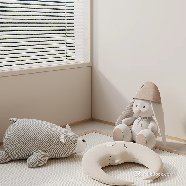 Light Colored Room Corner With Rabbit And Bear Dolls Near Window 3d model 