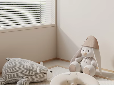 Light Colored Room Corner With Rabbit And Bear Dolls Near Window 3d model