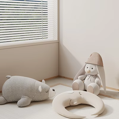 Light Colored Room Corner With Rabbit And Bear Dolls Near Window 3d model