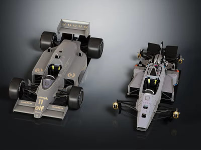 Detailed Gray Formula Race Car Models With Aerodynamic Design Displayed From Two Angles 3d model